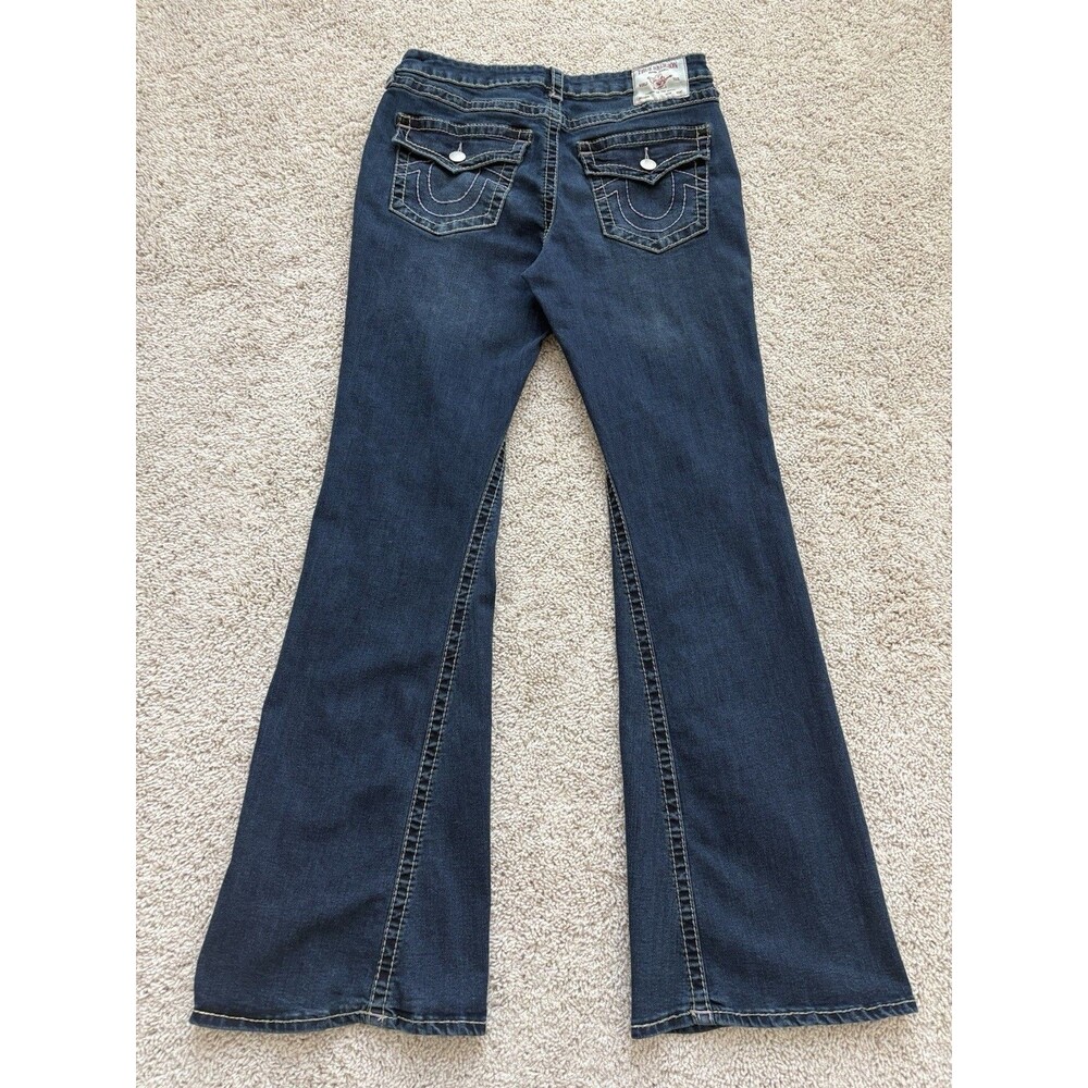 True Religion Joey Mid Rise Flap Flare Womens 32 Dark Wash Twisted Seam Y2K - Picture 3 of 9